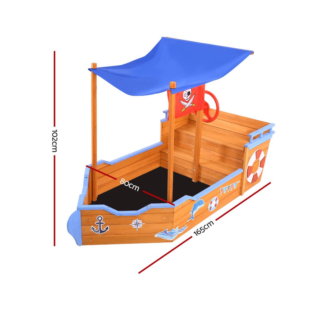 Keezi Kids Wooden Boat Sandpit with Canopy 165cm