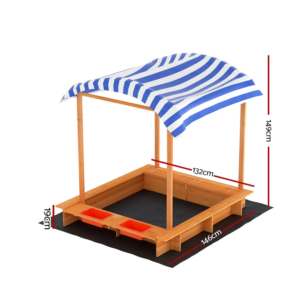 Keezi Kids Sandpit Wooden Sandbox with Canopy 146cm