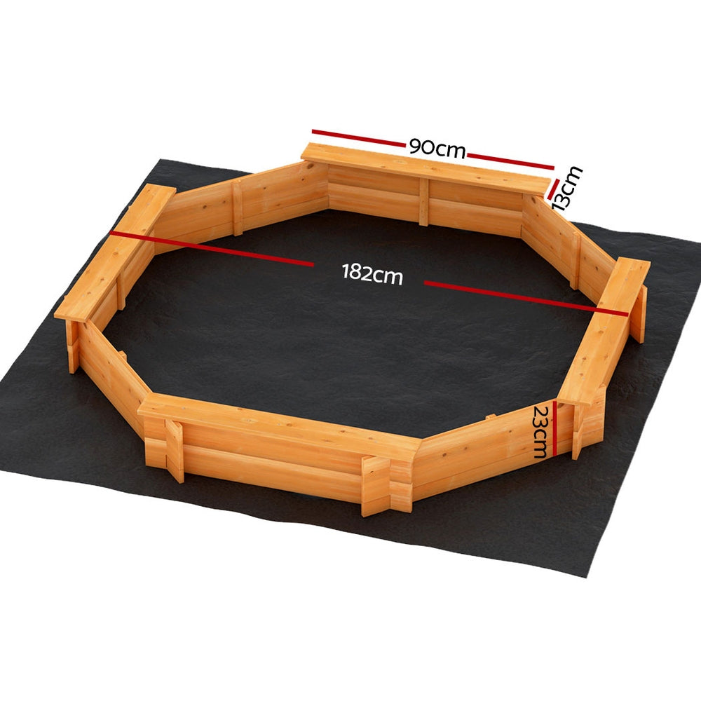 Keezi Kids Wooden Round Sandpit with Cover 182cm