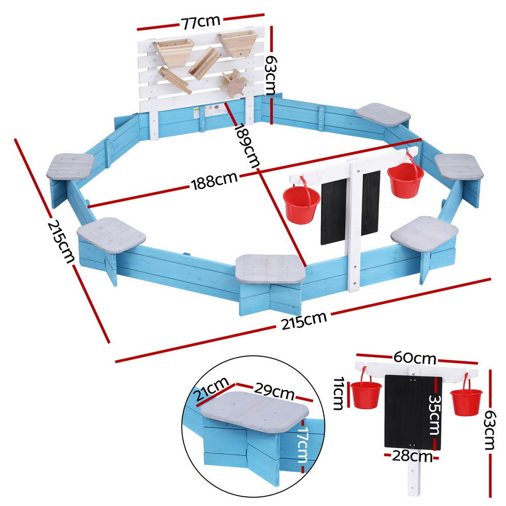 Keezi Kids Round Wooden Sandpit with Cover 215cm
