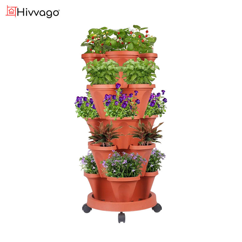 Hivvago 5-Tier Vertical Garden Planter with Wheel Base Red