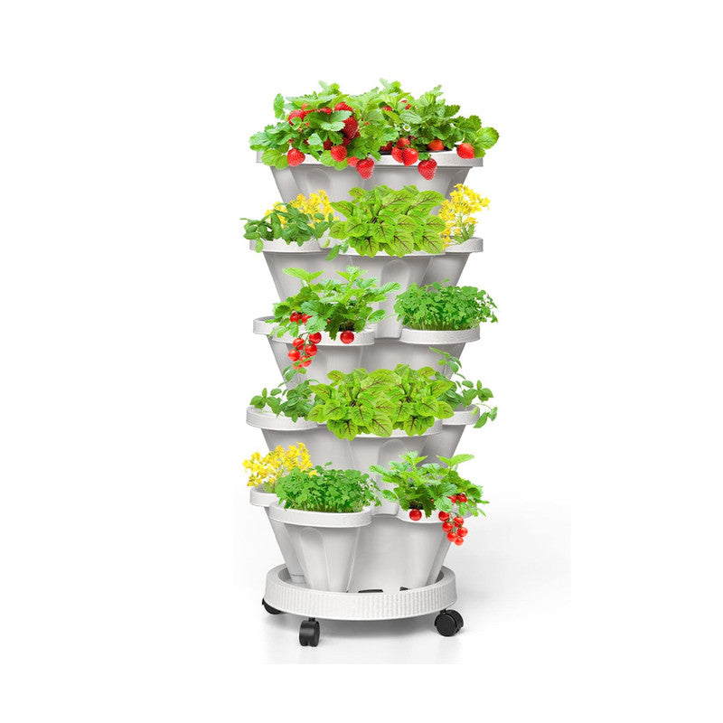 Hivvago 5-Tier Vertical Garden Planter with Wheel Base White