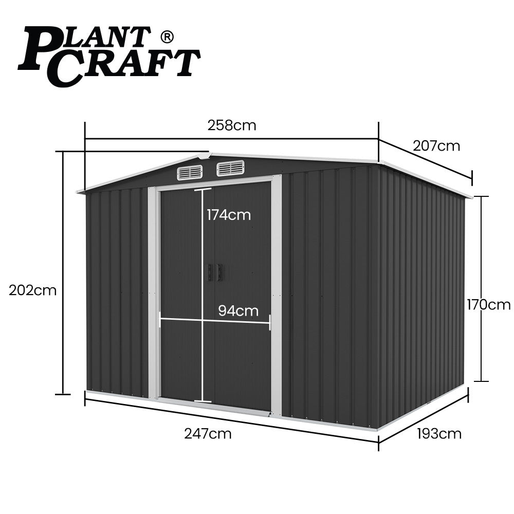 PlantCraft Garden Shed 2.58m x 2.07m with Floor Frame – Gable Roof