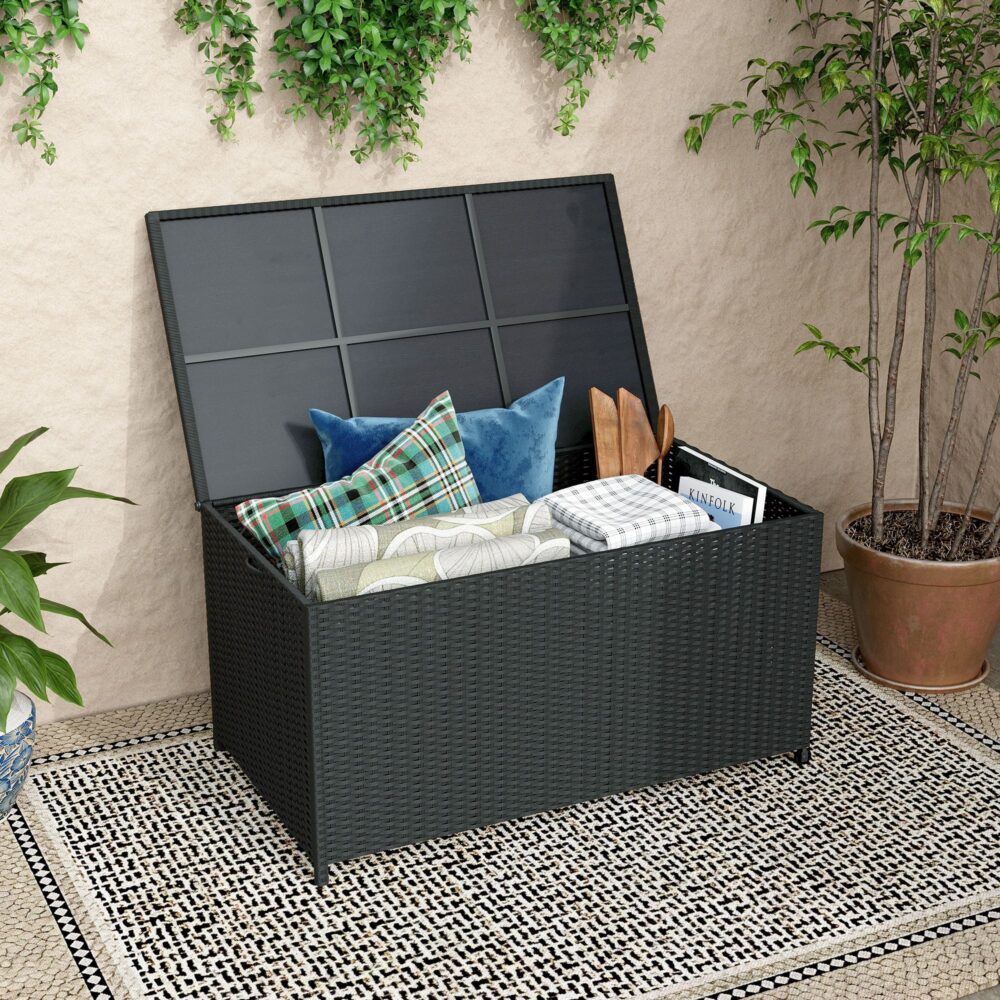 PE Wicker Outdoor Storage Box 320L Black