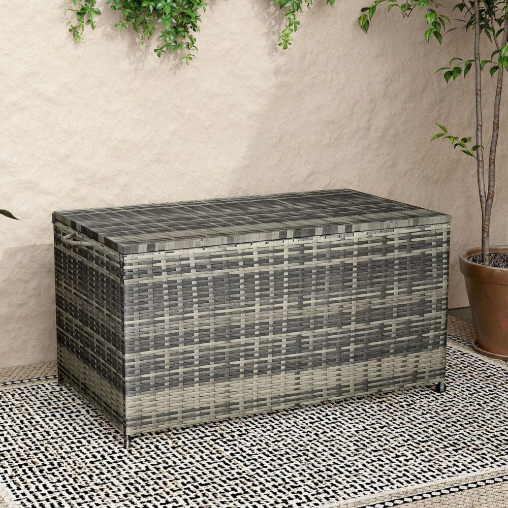 PE Wicker Outdoor Storage Box 320L Grey