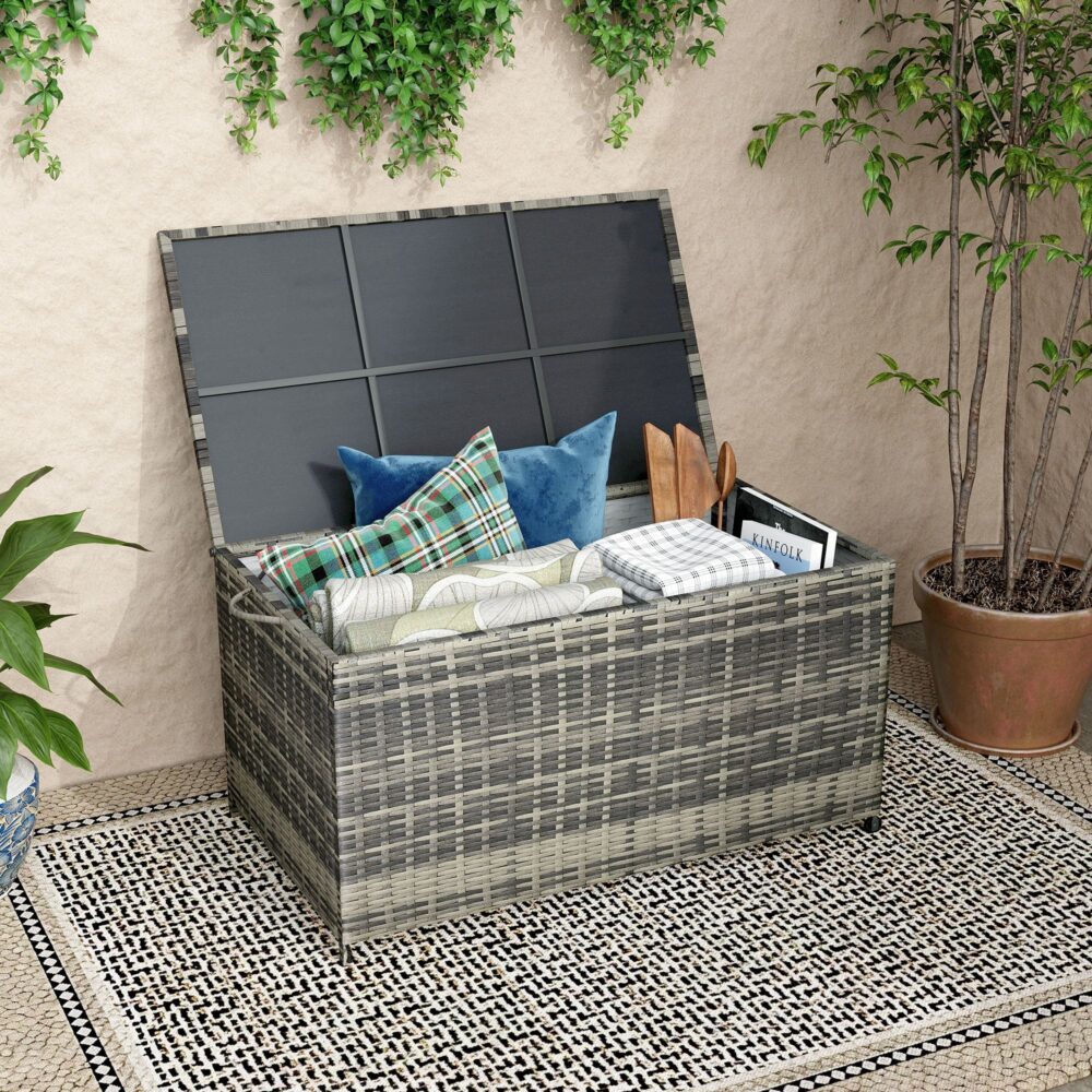 PE Wicker Outdoor Storage Box 320L Grey