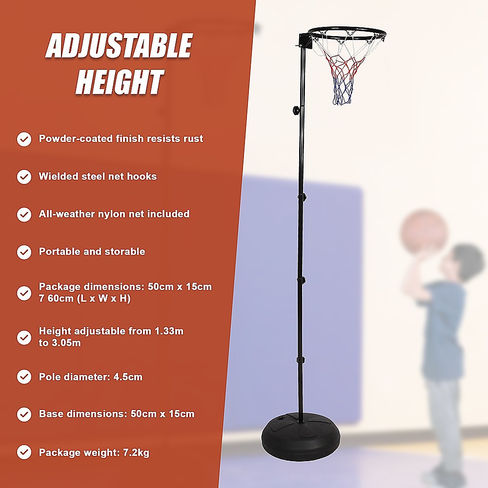 Adjustable Netball Portable Netball Ring with Adjustable Height Stand 1.33m - 3.05m