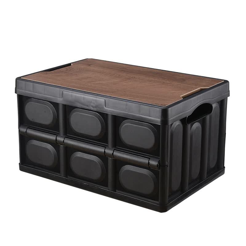 Collapsible Camping Storage Box with Wooden Lid 30L Black