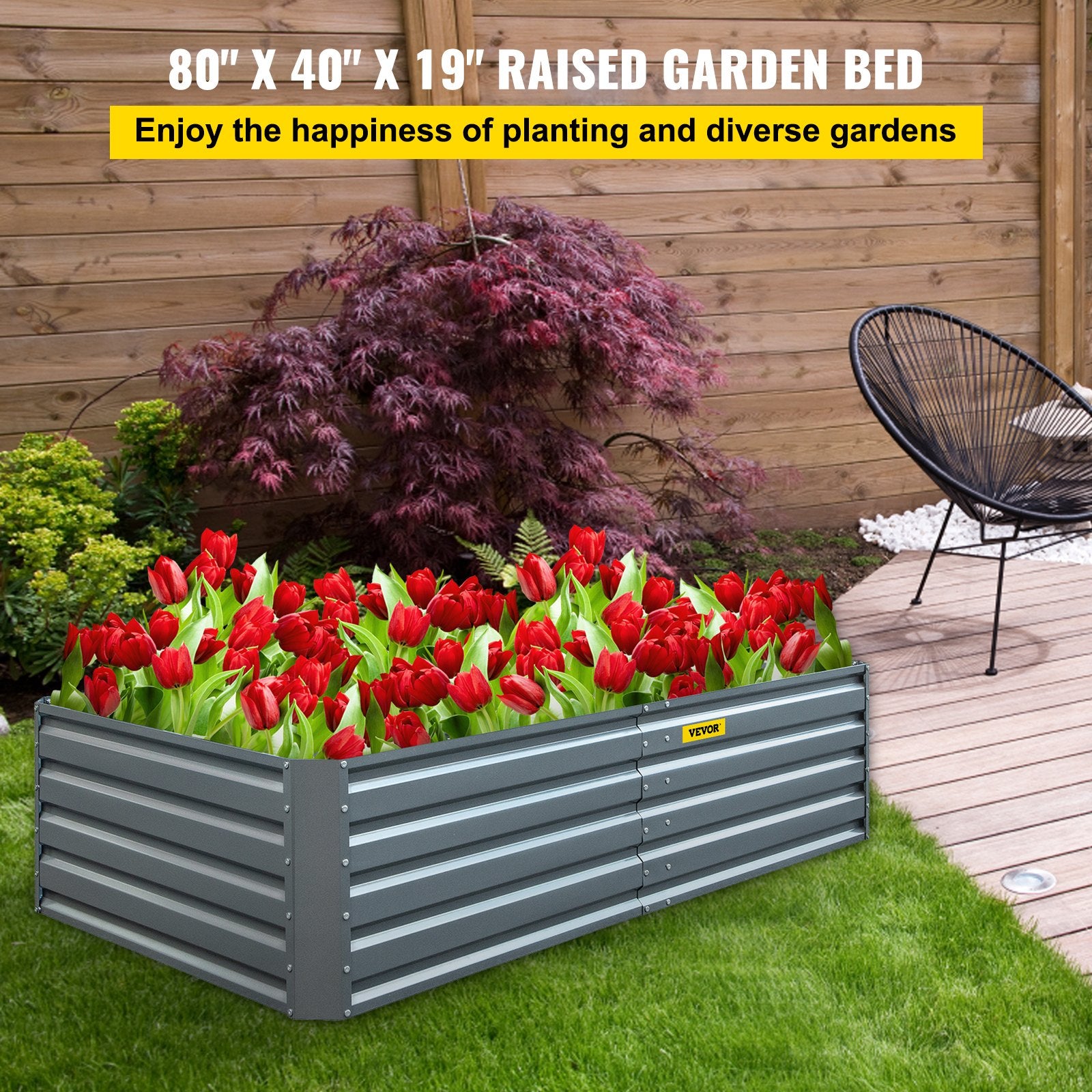 VEVOR Galvanized Raised Garden Bed 203cm x 102cm x 48 cm